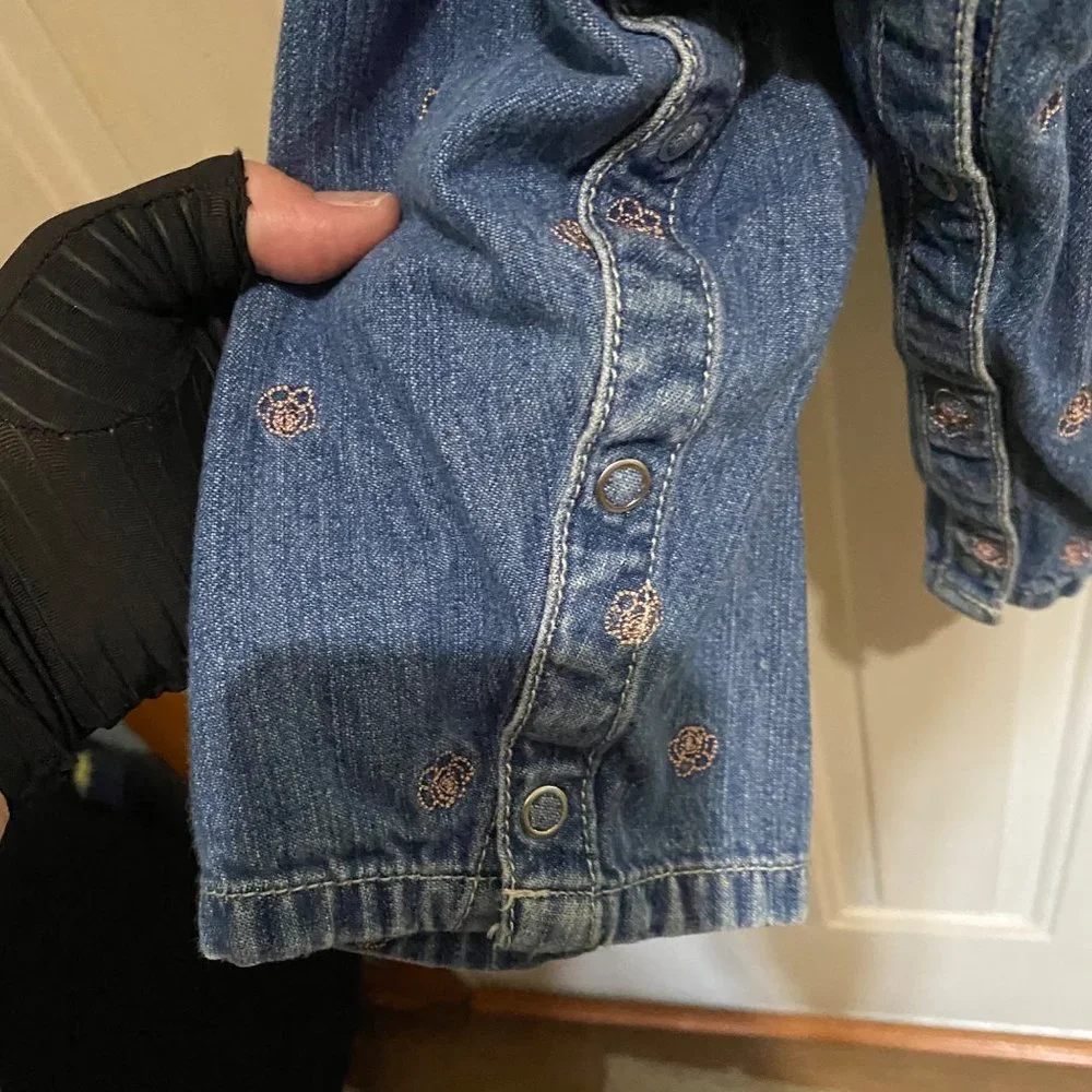 Carter's Baby 18 Months‎ Floral Embroidered Ruffled Pockets Overalls Denim Jeans